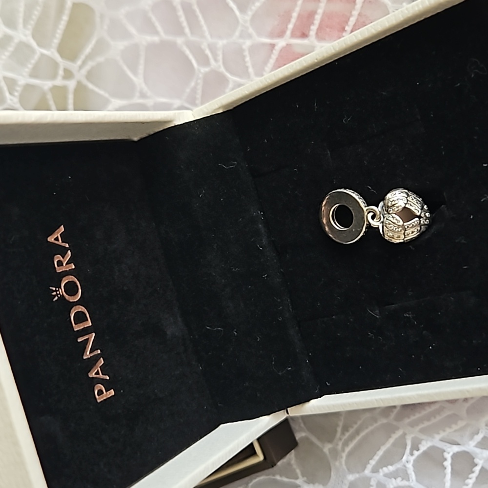 Pandora Angel Wings Dangle Charm,  Clear CZ, & Pink Enamel
